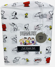 Peanuts Snoopy Woodstock in Motion Berkshire Full Sheet Set Red Dog House WOOF