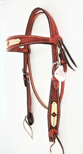 Billy Cook Rawhide Laced Basket Stamped Headstall Leather Horse Tack Water Ties