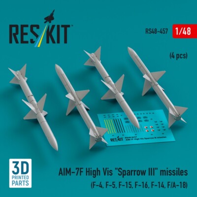 1/48 ResKit RS48-0457 AIM-7F High Vis ''Sparrow III'' missiles (4 pcs) (F-4, F-5,