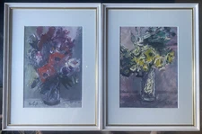 2 X Oil Paintings Still Life Unreadably Signed Flowers Blooms Modern Bouquet