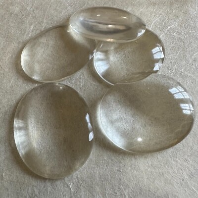 BA494 Vintage glass cabochons 44x35mm crystal clear oval faceted rim (5)