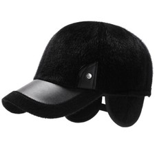 Men Faux Fur Baseball Cap with Ear Flap Adjustable Outdoor Warm Sun Hat