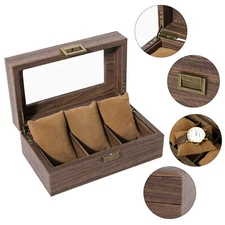 3 Slots Watch Box Wooden Watch Case Jewelry Storage Glass Lid Display Case Gift