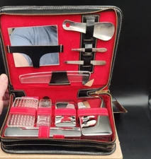 Sears New Old Stock Mens Black & Clear Travel Grooming & Accessory Kit 10 piece