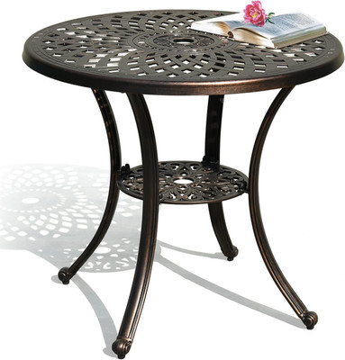 DWVO 30 Inches round Patio Dining Table with Umbrella Hole, Antique Cast Aluminu