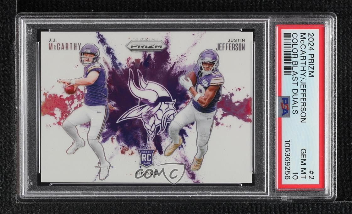 2024 Prizm Color Blast Duals JJ McCarthy Justin Jefferson PSA 10 Rookie RC 1o2
