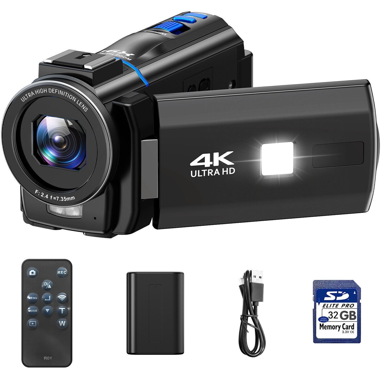 Video Camera Camcorder 4K 30fps 48MP with IR Night Vision Touch Screen 3.0" 270°