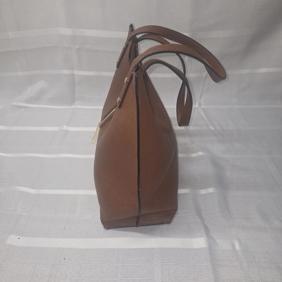 Calvin Klein Brown Leather Tote Bag Gold Hardware Shoulder Purse Large 16” - Image 2 of 4