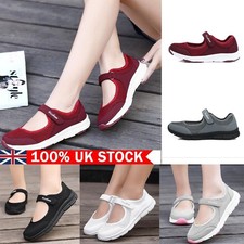 Ladies Mary Jane Sandals Flat Casual Pumps EEE Wide Fit Black Comfort Shoes TX