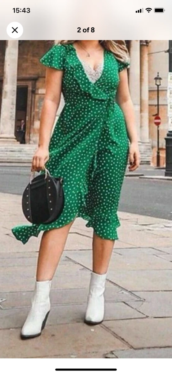 green emerald velvet dress Rihoas Women's Polka Dot Tie-Neck Midi Dress, Green / XL