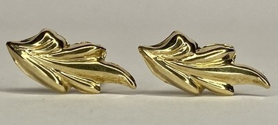 Vintage 14K Yellow Gold 16mm Curved Leaf Stud Earrings