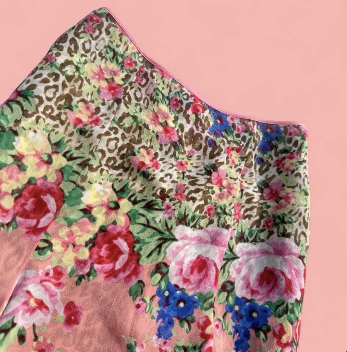 RARE BLUMARINE SS2005 100% SILK cottagecore florals & Leopard Midi