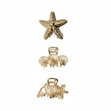 3 PCS Starfish Seashell Gold Metal Hair Clips Beach Party Hair Accessories