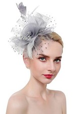 Z X Organza Church Derby Hat Flower Wide Brim Fascinator Sun Hats for Women W...