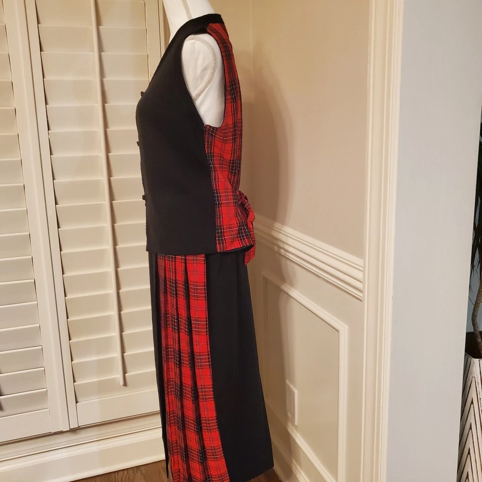 DE COLECCIÓN Ojo de Águila Negro Rojo Cuadros Tartán Falda y Chaleco Mezcla de Lana Conjunto de 2 piezas S-M Foto 3 de 4