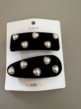 J Crew Puff Hearts Hair Barrettes Black Velvet Set of Two Brand New