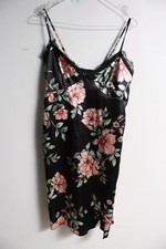 Vintage Womens Floral Patterned Slip Dress Black - Size Small S (A22)