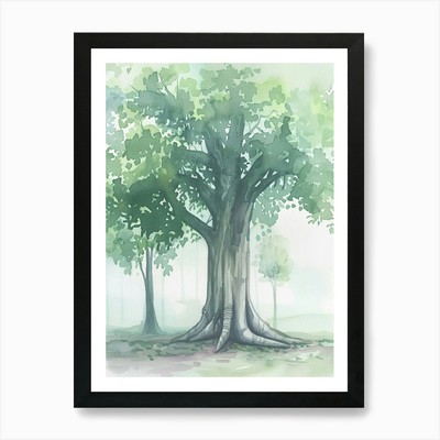 Banyan Baum atmosphärisches Aquarell gerahmt Wandbild Poster Leinwanddruck Bild