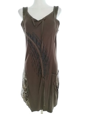 NOT THE SAME Damen A-Linien-Kleid Gr. 40 Khaki Viskose 100% Ärmellos Logo