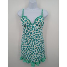Victoria  s Secret Pout Floral Babydoll Slip Dress Medium Green Blue Flower Print