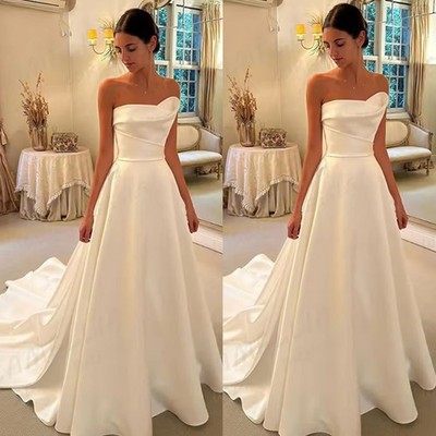 Simple Sexy Wedding Dresses A-Line Boat Neck Sleeveless Bride Gowns Sweep Train