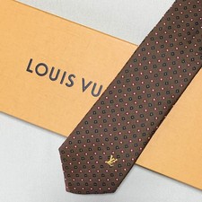 Excellent condition Louis Vuitton Tie 100 Silk Brown Square Dot TTLV 201