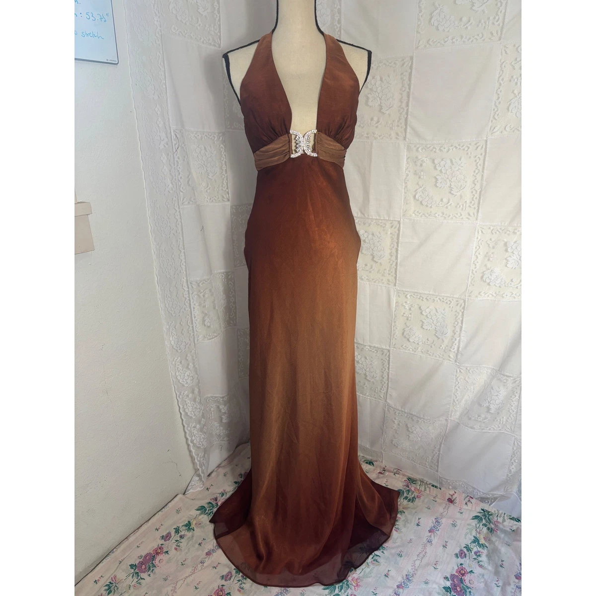 ebay brown dress Nine West Women Brown Polyester Round Neck Long Sleeve Knee Length Dress Size XL