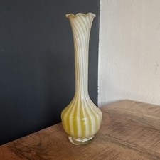 Vintage Bimini Canary Yellow Fluted Scalloped Glass Vase Candy Stripe Italy MCM