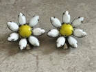 Vintage Milk Glass Daisy Clip Earrings White Yellow
