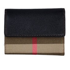 Burberry Wallet for Women BURBERRY Tri fold Wallet Canvas Leather Check Black 80