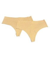 Aerie Thong Panties Set Of 2 Womens Medium Solid Nude Beige Ribbed Stretch NWT