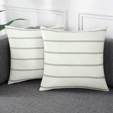 AmHoo 2-Pack Farmhouse Stripe Check Throw Pillow Covers Cotton Linen 26x26