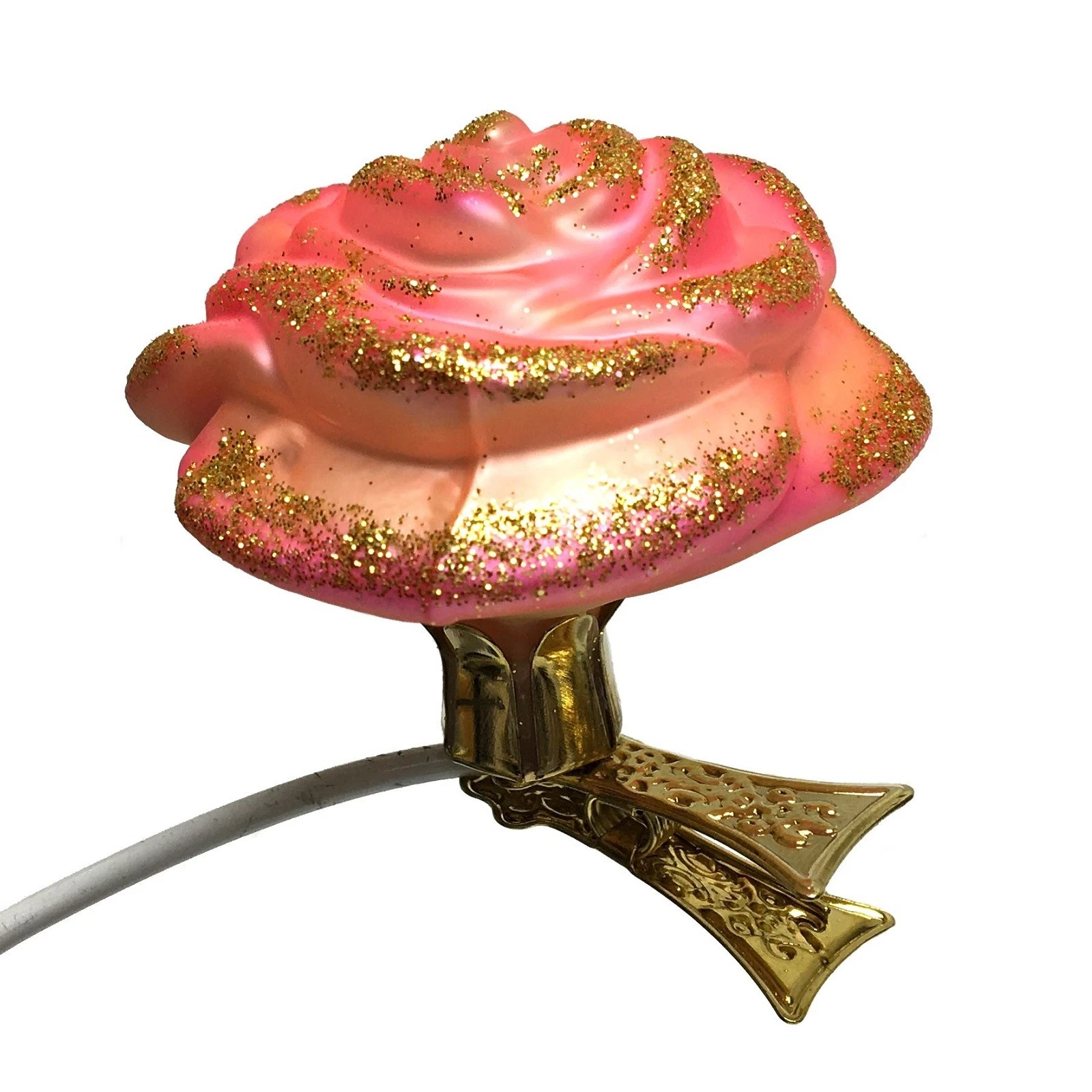 Pinnacle Peak Trading Rose Clip on Flower Glass Christmas Tree Ornament