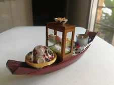 Thai Miniature Floating Boat Bowl Food Noodle Gift Model Ship Dollhouse Decor