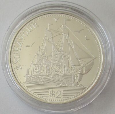 Cook Islands 2 Dollars 2015 Ships Endeavour Silver