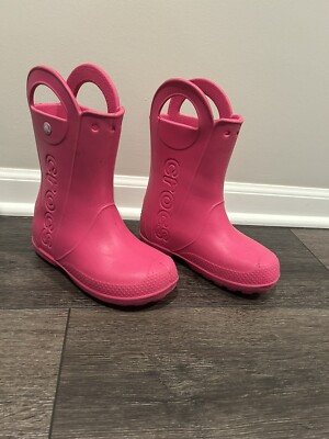 CROCS Pink Rain Boots Size 2 Kids 