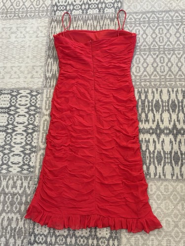 Vintage Cache Sweetheart Kleid Gr. 6 rot gerafft Knitter Seide Rüschen 90er Y2K - Bild 5 von 13
