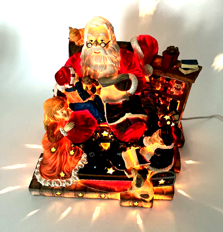 Grandeur Noel Santa Sitting Children Dog Cat &Toys Musical Illuminated