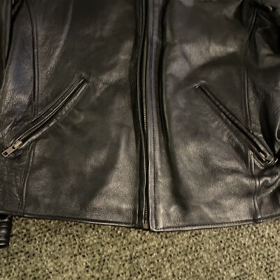 Vintage 90s Guess Leather Racer Jacket Black Embossed Motorcycle