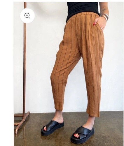 Inzagi Tan Striped Ankle Pull On Pants Relaxed Size S RRP$129 - Picture 2 of 9