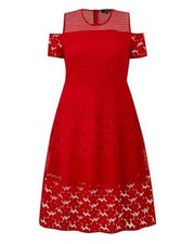 LOVEDROBE COLD SHOULDER LACE FIT & FLARE FL001