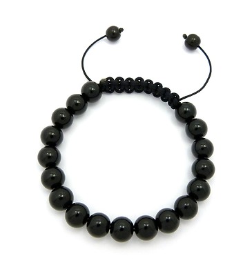 Unisex Jet Black 10mm Lava Stone,Glass Bead Macrame Adjustable Hip Hop Bracelet 