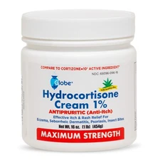 Globe Hydrocortisone Maximum Strength Cream 1% w/ Aloe, 16 oz, Anti-Itch Cream