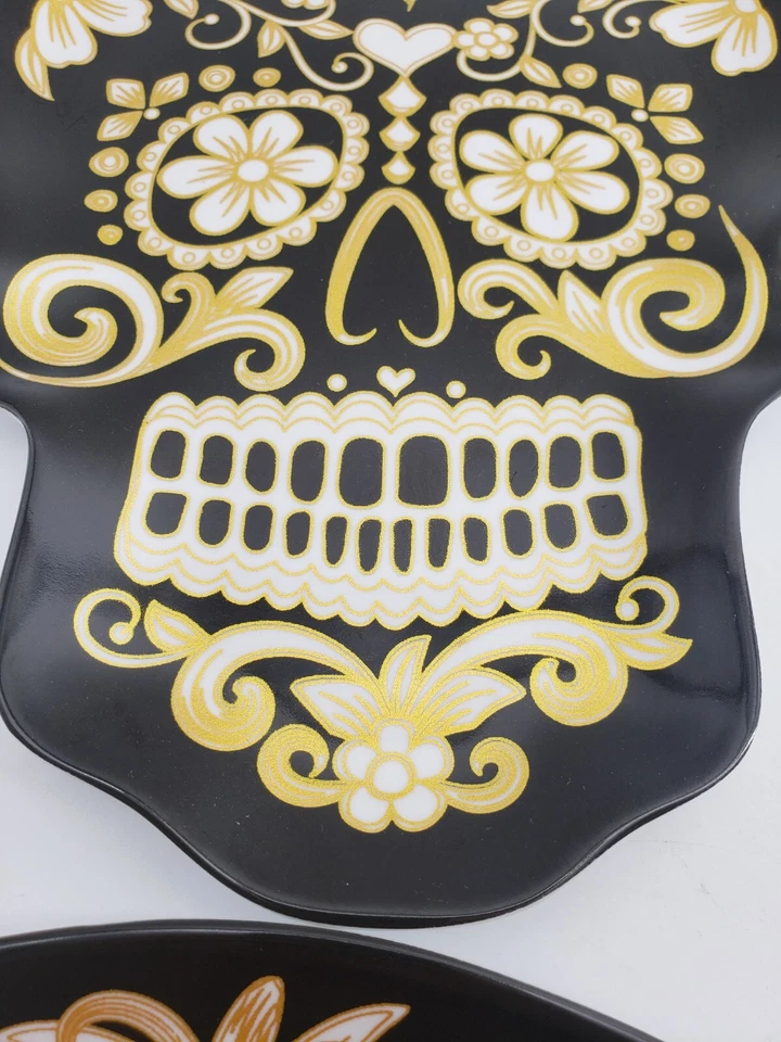 Nicole Miller Calavera de Azúcar Juego de 4 Platos de Melamina Halloween Día de Muertos Foto 3 de 4