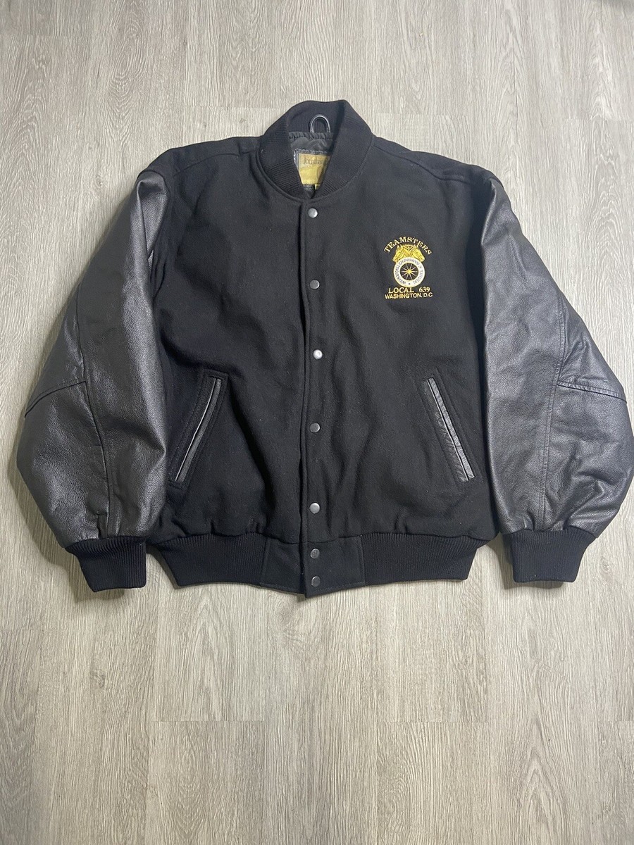 Vintage Teamster Varsity Jacket Mens Size Large Black Local 639