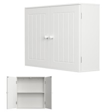 White Bathroom Cabinet Floating Wall Mounted Freestanding 2Door Storage Cupboard
