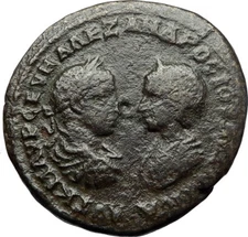 SEVERUS ALEXANDER & JULIA MAESA Ancient Marcianopolis Roman Coin w APOLLO i71120