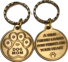 Dog Mom Keychain Pawprint Heart Design A True Friend Leaves Pawprints Key Chain