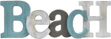 Rustic Wood Beach Sign Decorative Cutout Word Sign Wall Decor, Multicolor Wooden