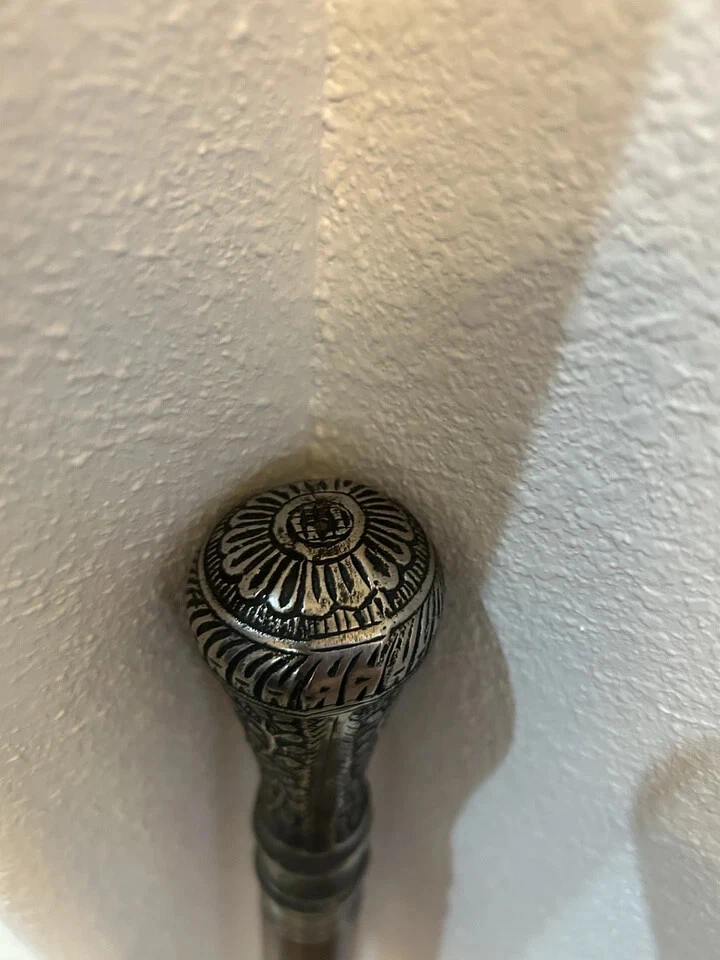 Bastón eduardiano antiguo gadget para caminar bastón de presentación victoriano peltre plateado Foto 4 de 4